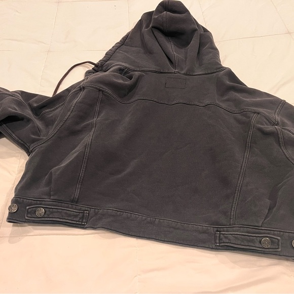 Free People Dreamers Cropped Button Up Hoodie Jacket Gray Streetwear Large - Picture 6 of 14
